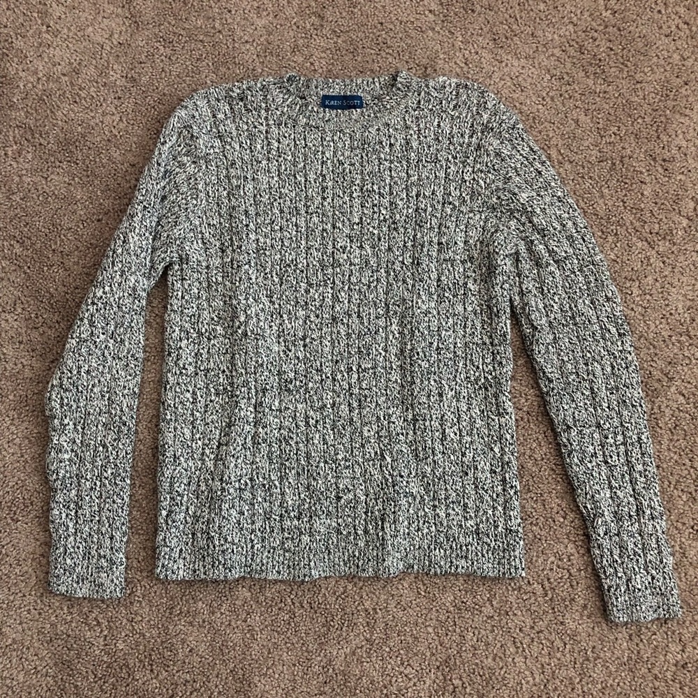 Karen Scott Gray Cable Knit Crewneck Marled Rag Sweater Womens L